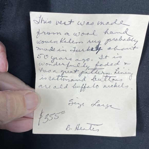 Vintage Turkish Kilim Vest Men's Large Beige Orange Artisan Wool Aztec Southwest - Picture 6 of 14